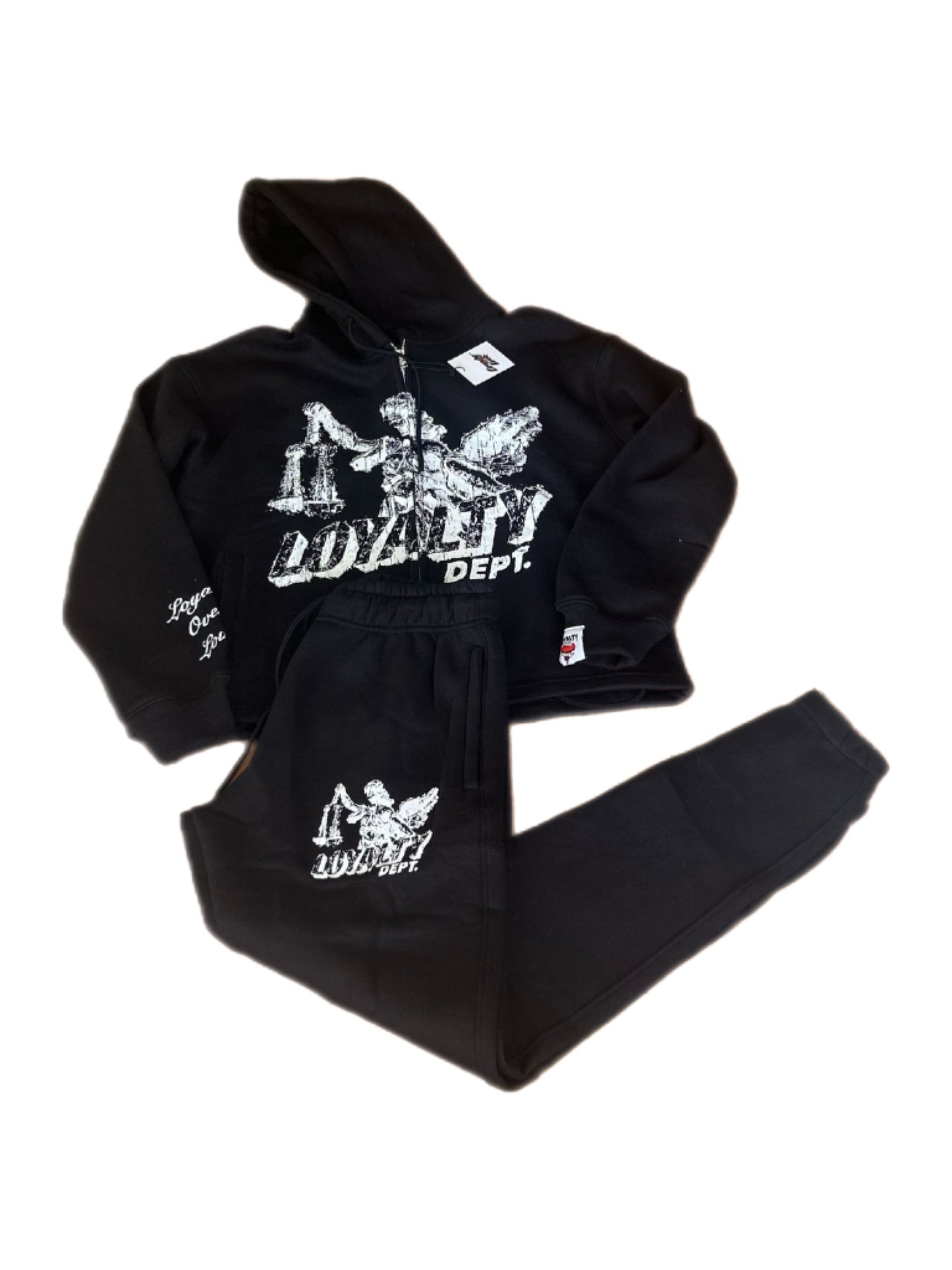 Black “Loyalty Dept” crop hoodie Jogger set